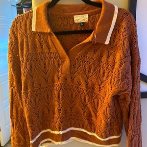 Universal thread, burnt orange, crochet, pull over sweatshirt
